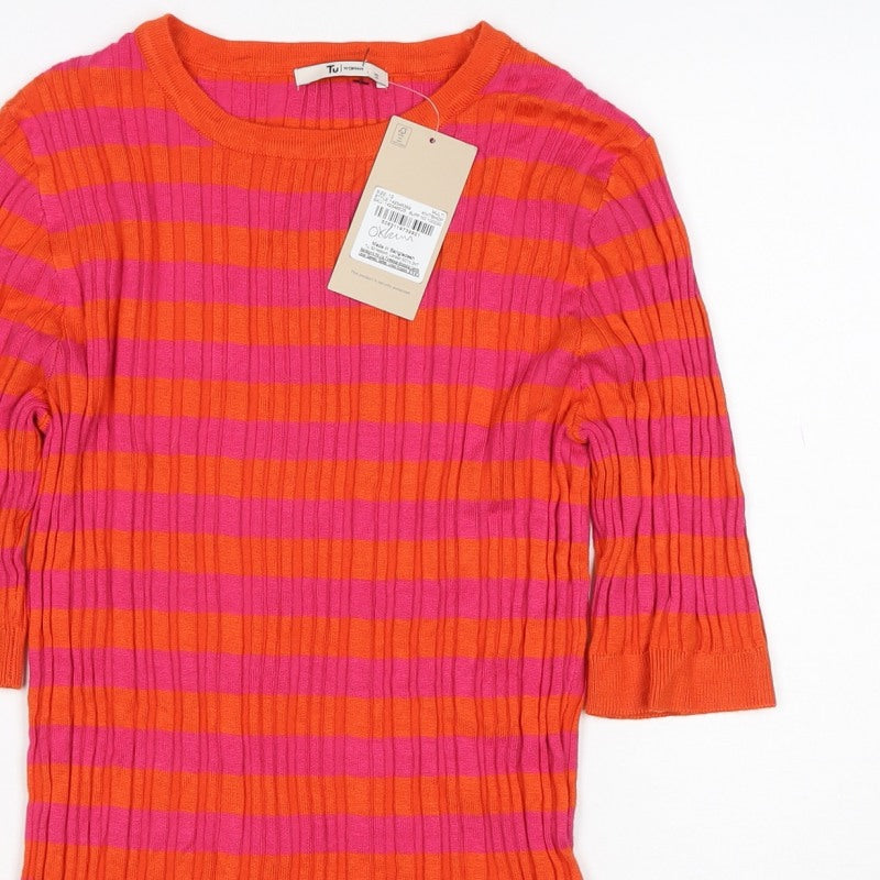 TU Women Multicoloured UK 12 Basic Ribbed Stripe Knit Top