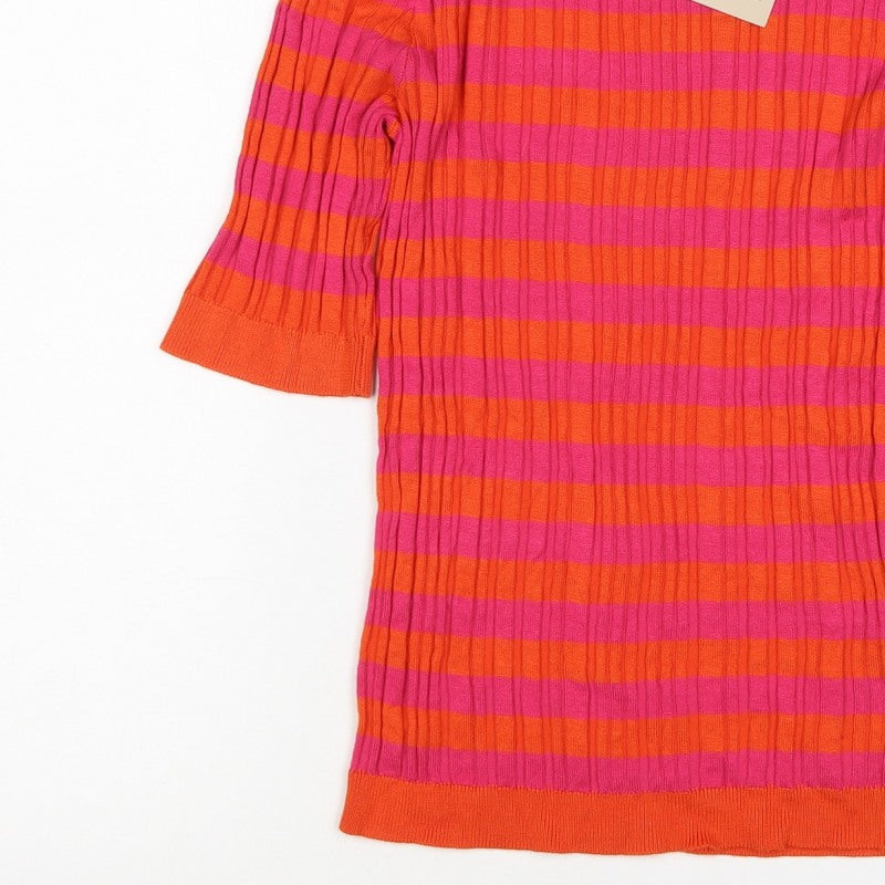 TU Women Multicoloured UK 12 Basic Ribbed Stripe Knit Top