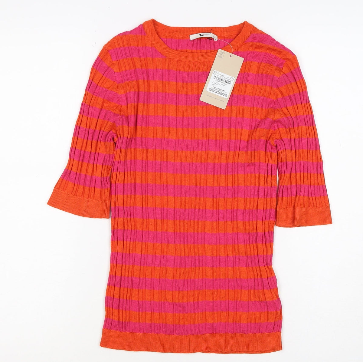 TU Women Multicoloured UK 12 Basic Ribbed Stripe Knit Top