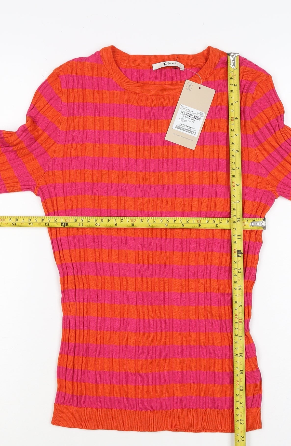 TU Women Multicoloured UK 12 Basic Ribbed Stripe Knit Top