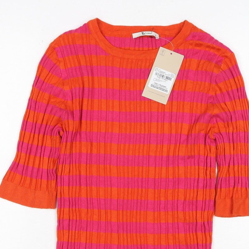 TU Women Multicoloured UK 12 Basic Ribbed Stripe Knit Top