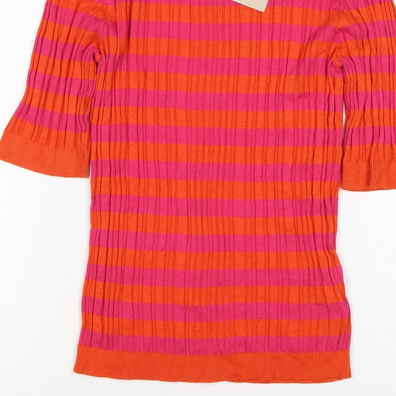 TU Women Multicoloured UK 12 Basic Ribbed Stripe Knit Top