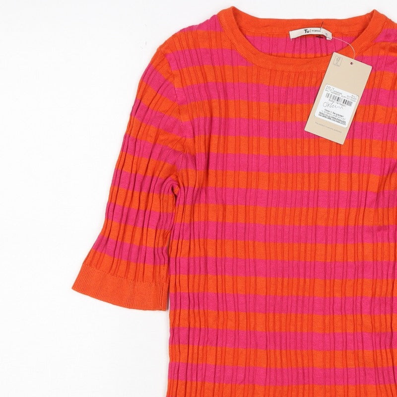 TU Women Multicoloured UK 12 Basic Ribbed Stripe Knit Top