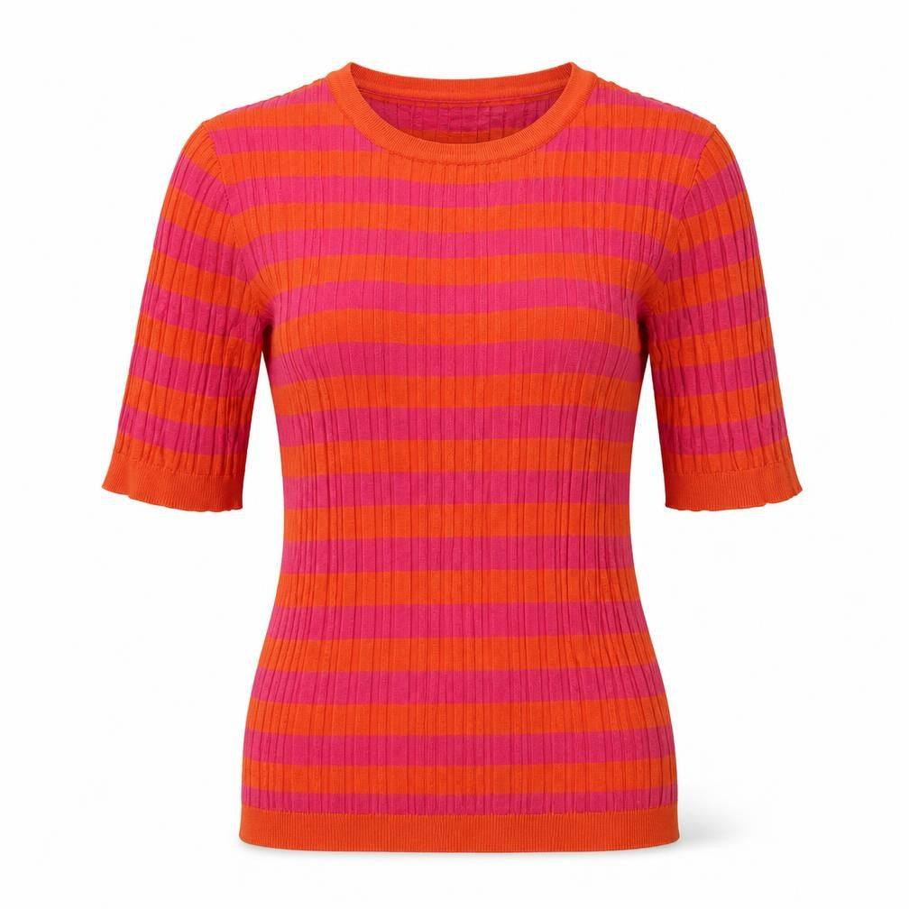 TU Women Multicoloured UK 12 Basic Ribbed Stripe Knit Top