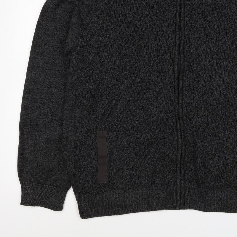 M&S Men’s Black 2XL Full Zip Cable Knit Cotton Jumper High Neck