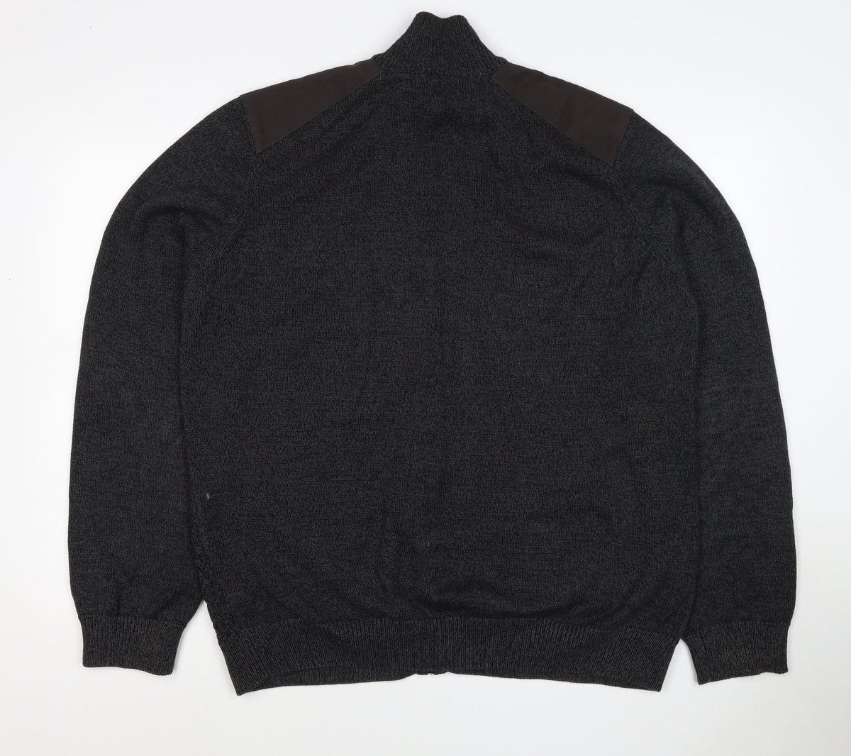 M&S Men’s Black 2XL Full Zip Cable Knit Cotton Jumper High Neck