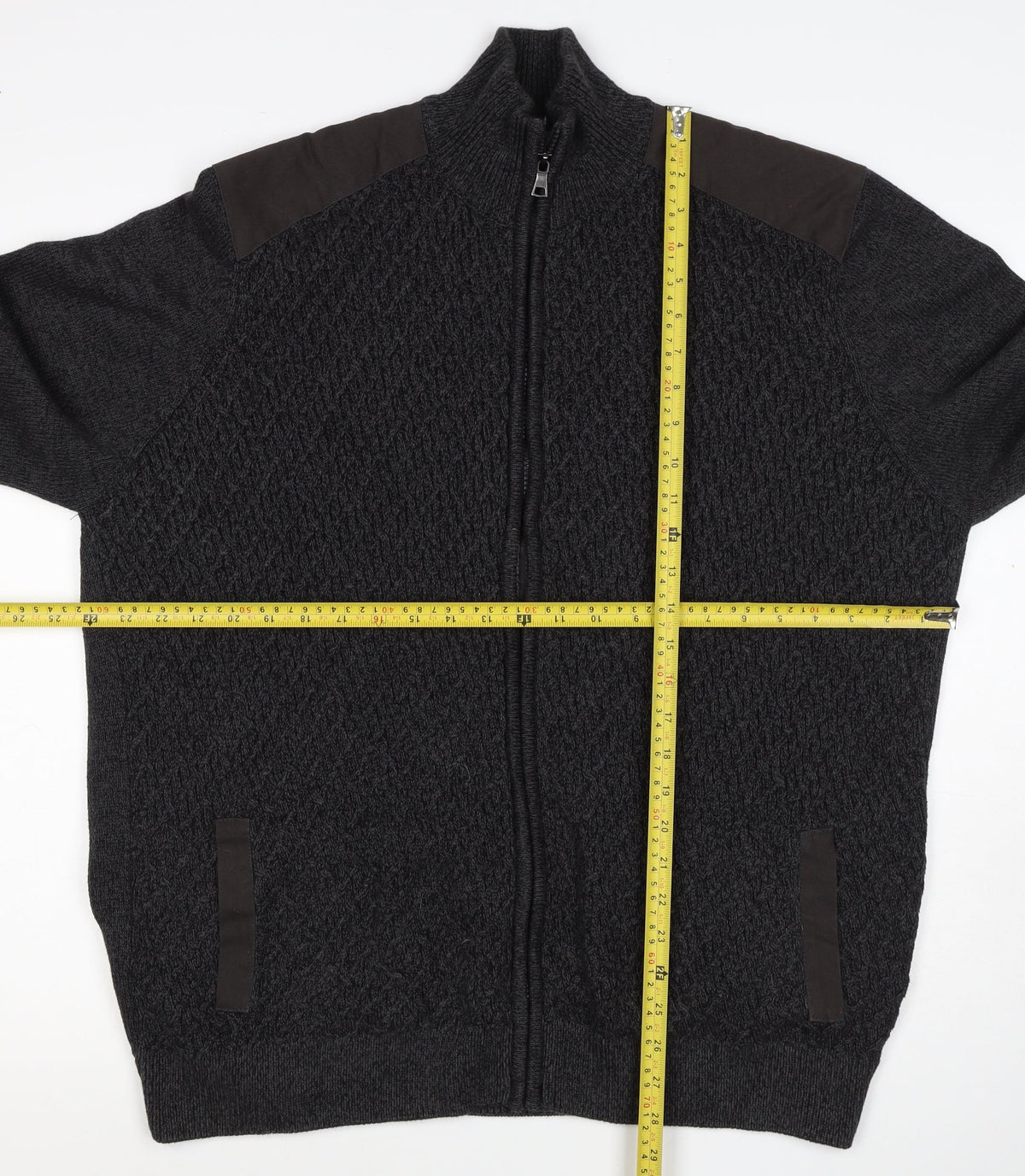 M&S Men’s Black 2XL Full Zip Cable Knit Cotton Jumper High Neck