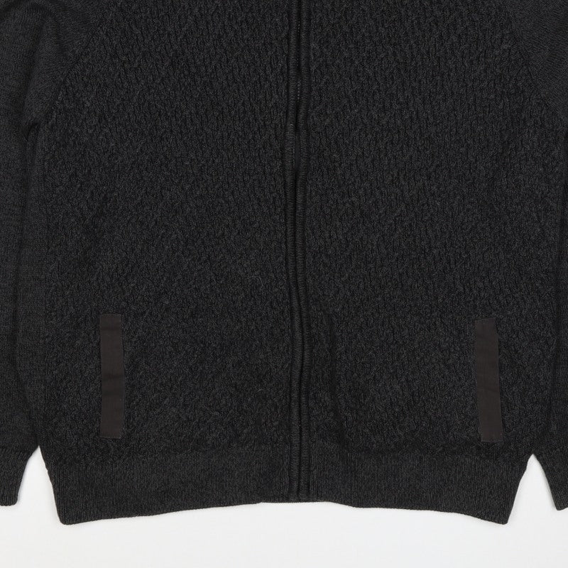 M&S Men’s Black 2XL Full Zip Cable Knit Cotton Jumper High Neck