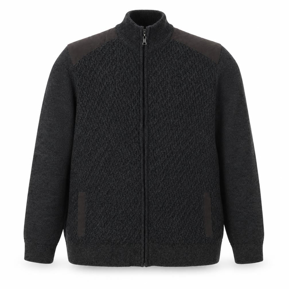 M&S Men’s Black 2XL Full Zip Cable Knit Cotton Jumper High Neck