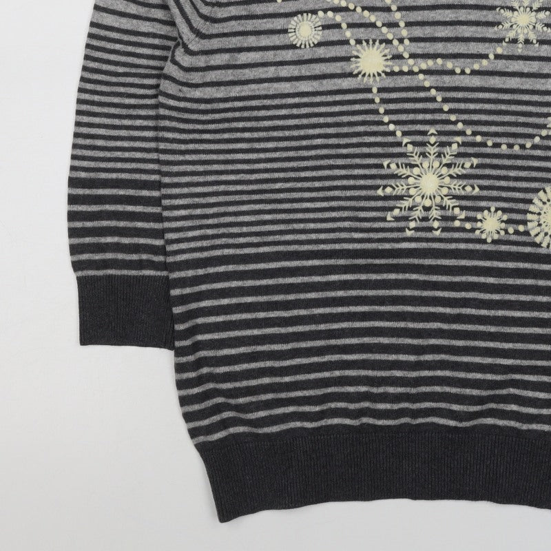 Per Una Women Grey Stripe Snowflake Jumper Size 10 Knit Christmas