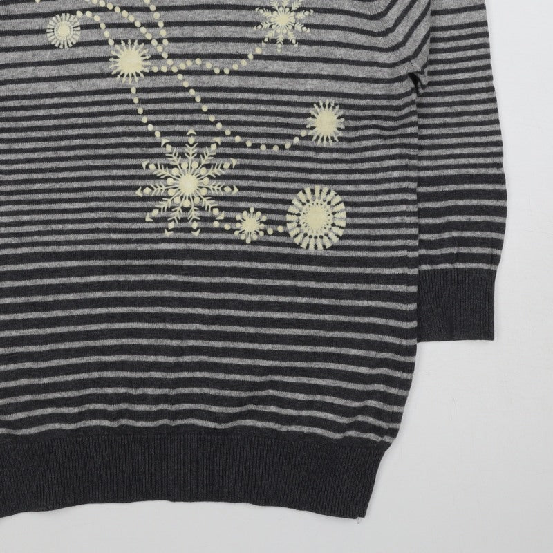 Per Una Women Grey Stripe Snowflake Jumper Size 10 Knit Christmas