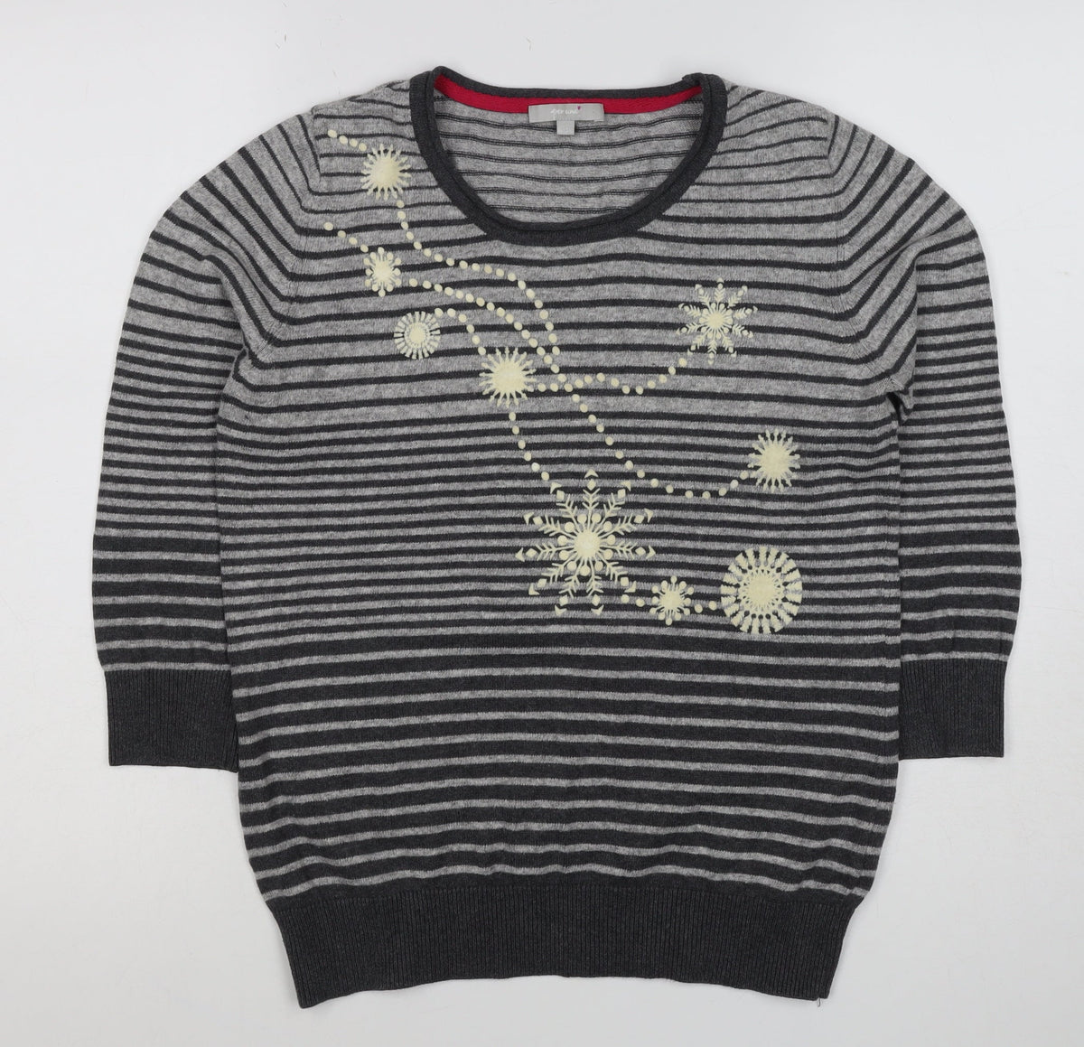 Per Una Women Grey Stripe Snowflake Jumper Size 10 Knit Christmas