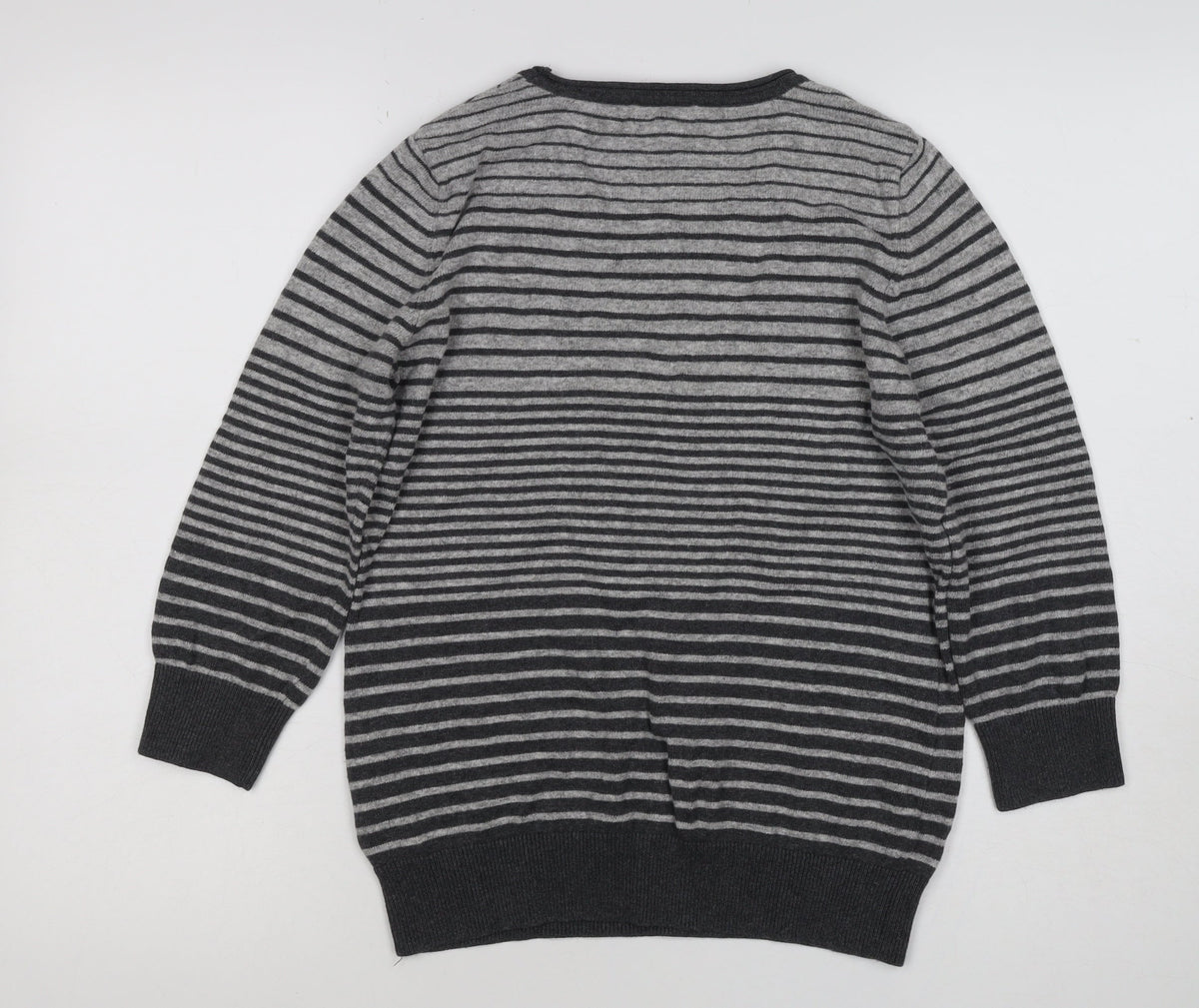 Per Una Women Grey Stripe Snowflake Jumper Size 10 Knit Christmas