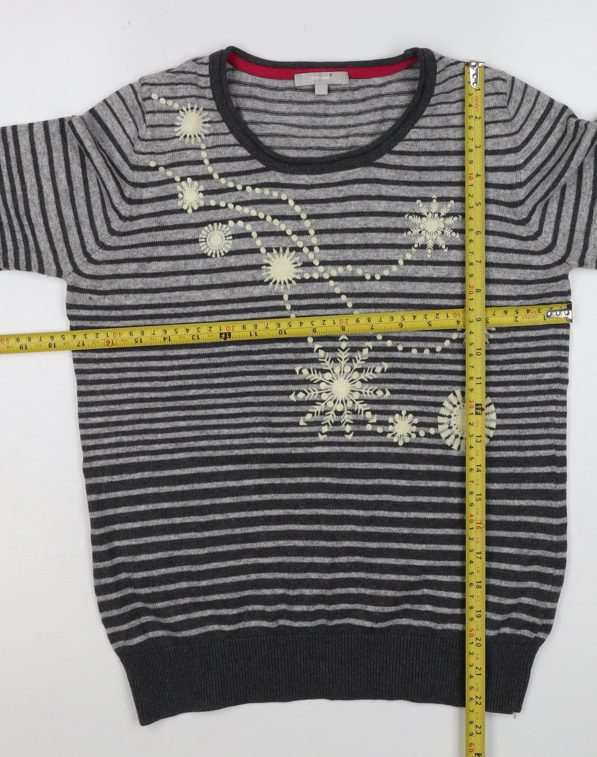 Per Una Women Grey Stripe Snowflake Jumper Size 10 Knit Christmas
