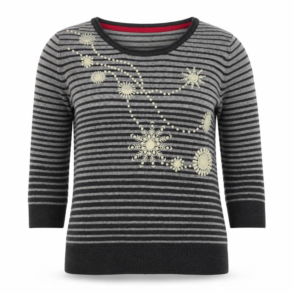 Per Una Women Grey Stripe Snowflake Jumper Size 10 Knit Christmas