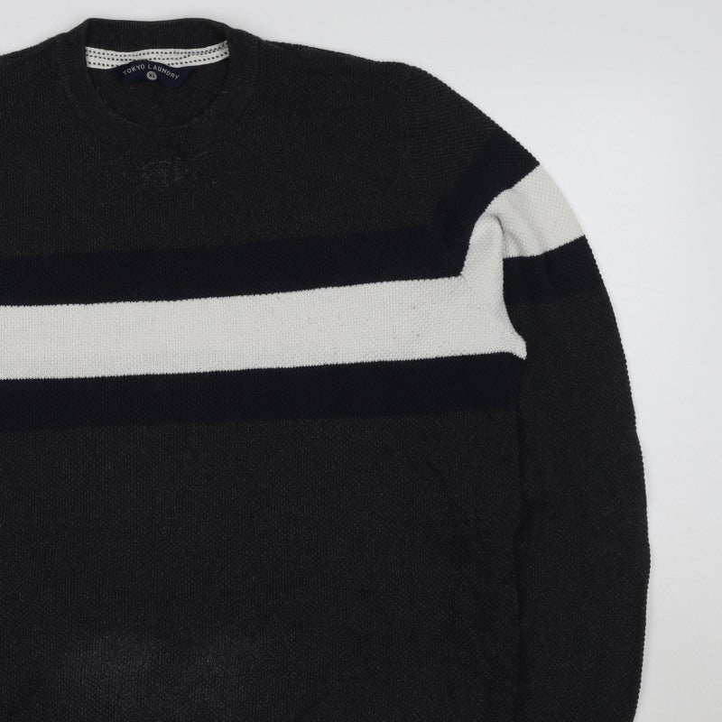 Tokyo Laundry Men’s Black White Stripe Knit Crew Neck Jumper XL