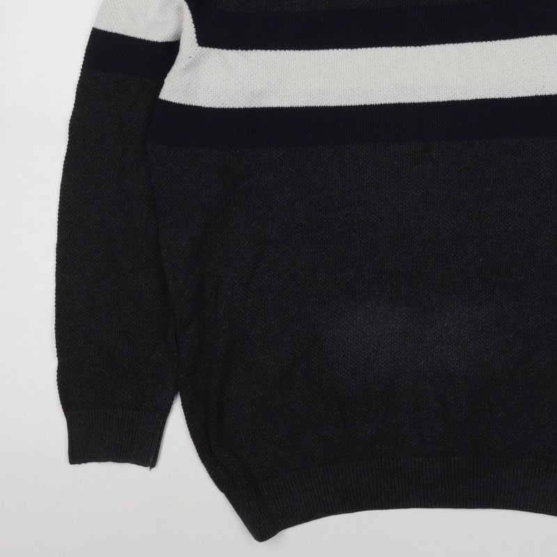 Tokyo Laundry Men’s Black White Stripe Knit Crew Neck Jumper XL
