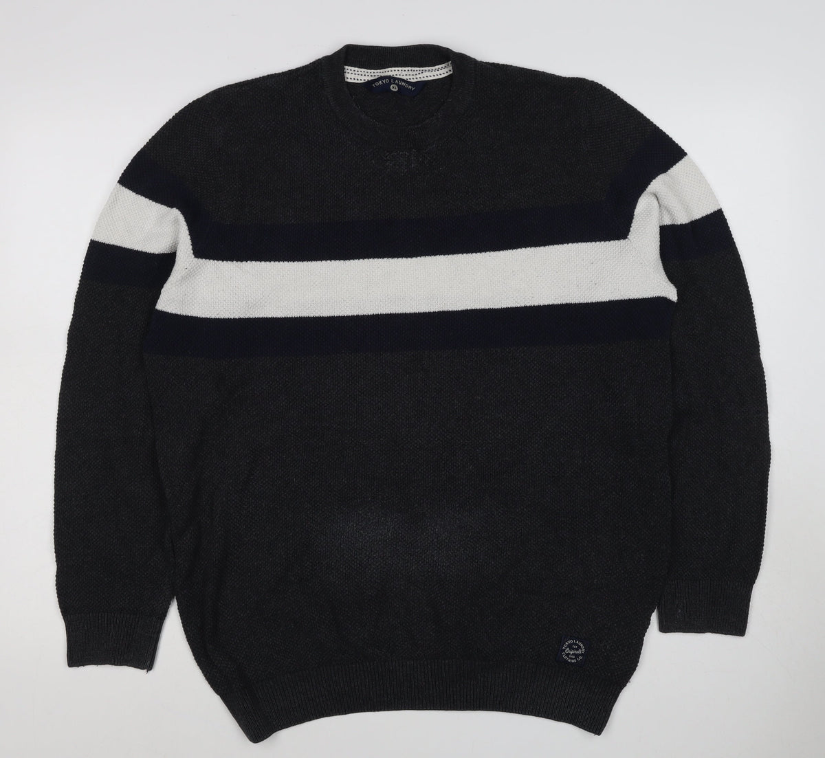 Tokyo Laundry Men’s Black White Stripe Knit Crew Neck Jumper XL