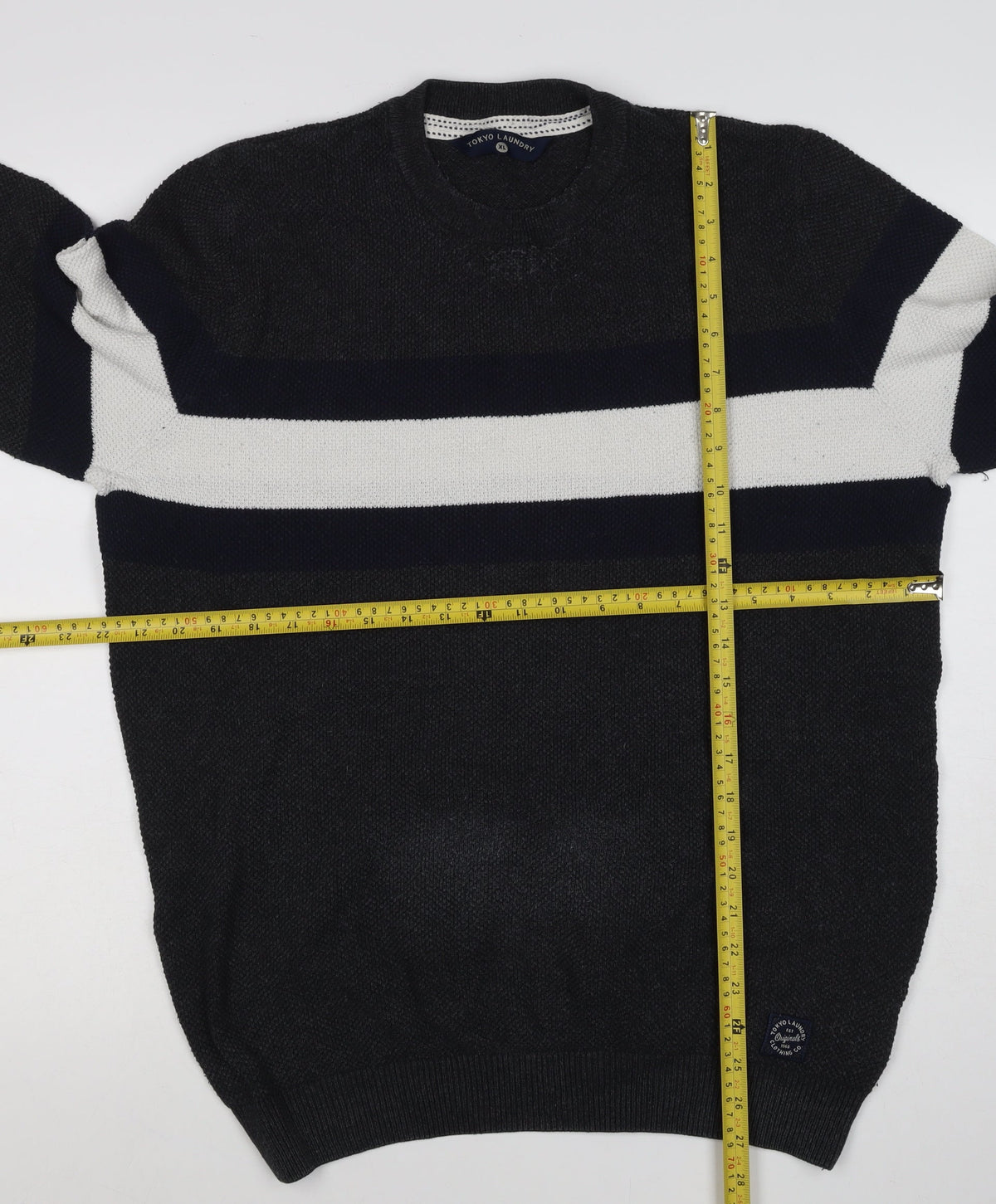 Tokyo Laundry Men’s Black White Stripe Knit Crew Neck Jumper XL