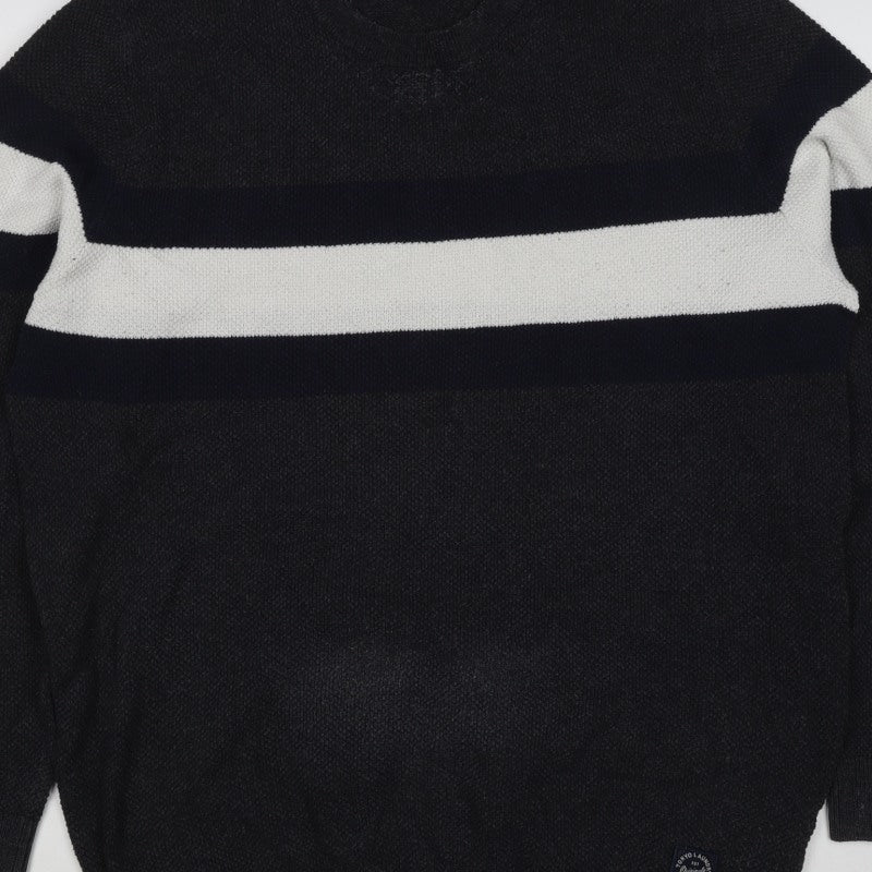 Tokyo Laundry Men’s Black White Stripe Knit Crew Neck Jumper XL