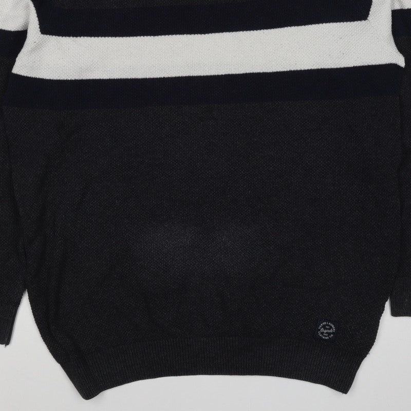 Tokyo Laundry Men’s Black White Stripe Knit Crew Neck Jumper XL