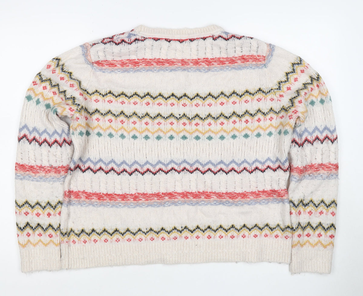 Fat Face Women’s Multicoloured Fair Isle Cable Knit Jumper UK 12