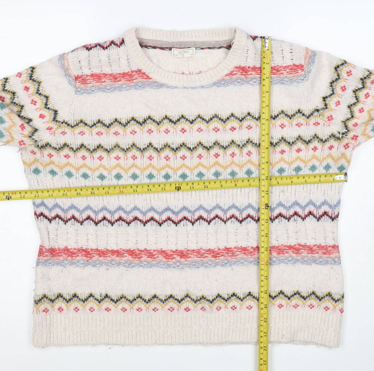 Fat Face Women’s Multicoloured Fair Isle Cable Knit Jumper UK 12