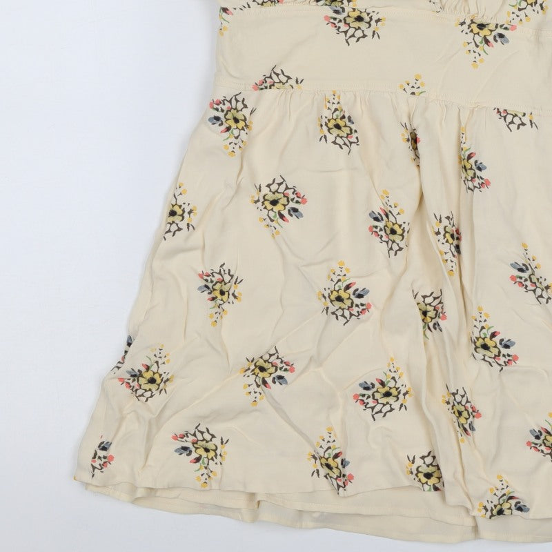 Reiss Women Ivory Floral UK 8 Fit & Flare Knee Length V-Neck Dress