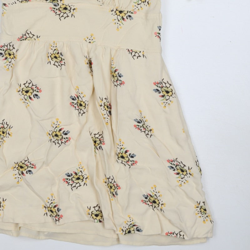 Reiss Women Ivory Floral UK 8 Fit & Flare Knee Length V-Neck Dress