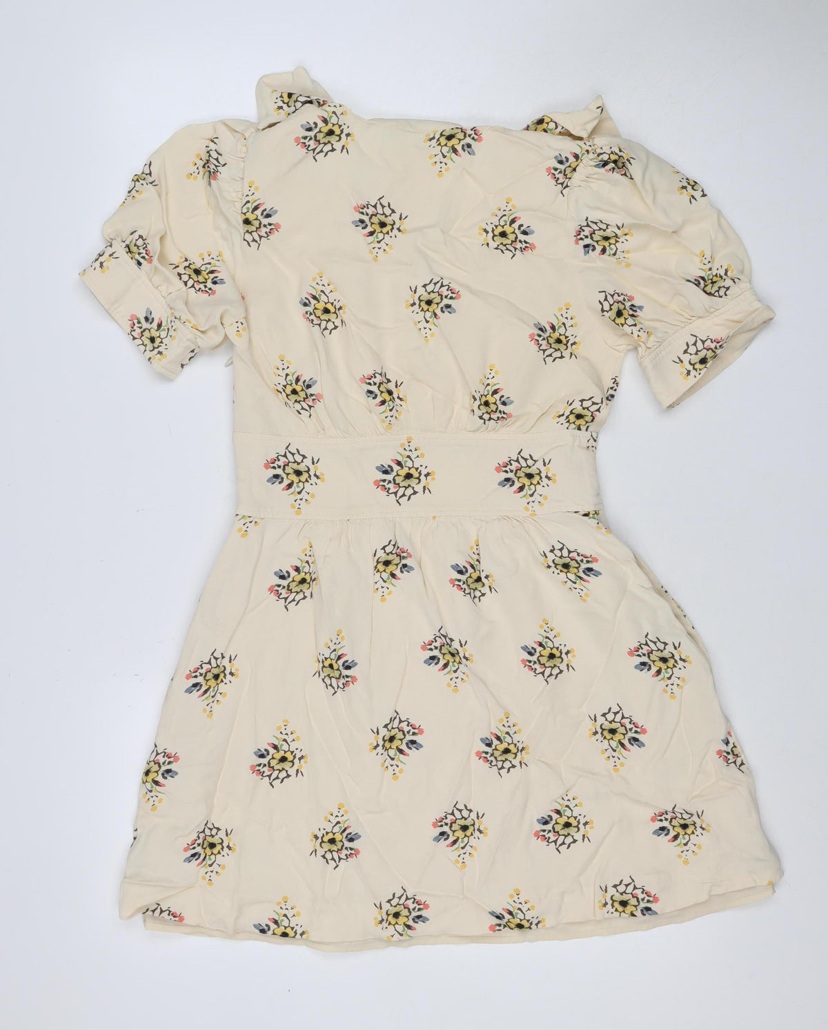 Reiss Women Ivory Floral UK 8 Fit & Flare Knee Length V-Neck Dress