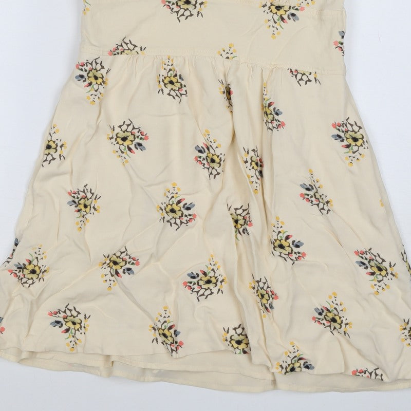 Reiss Women Ivory Floral UK 8 Fit & Flare Knee Length V-Neck Dress
