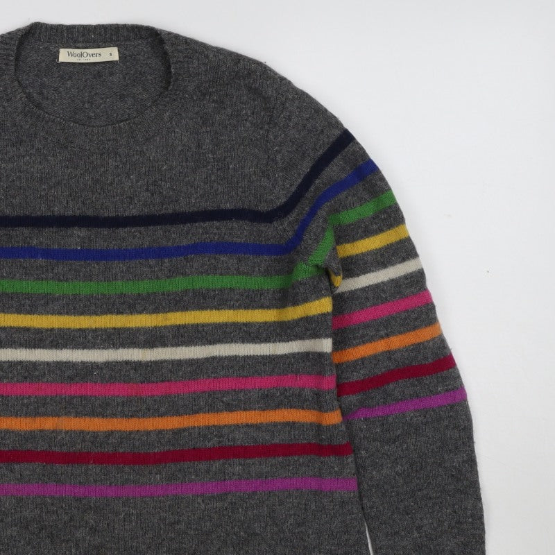 WoolOvers Women’s Grey S Lambswool Striped Round Neck Jumper