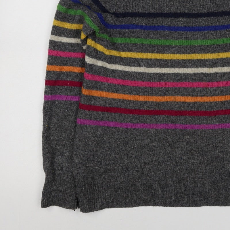 WoolOvers Women’s Grey S Lambswool Striped Round Neck Jumper