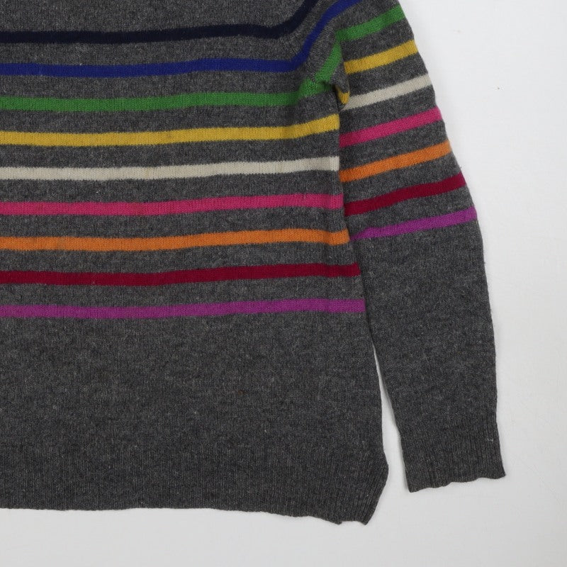 WoolOvers Women’s Grey S Lambswool Striped Round Neck Jumper