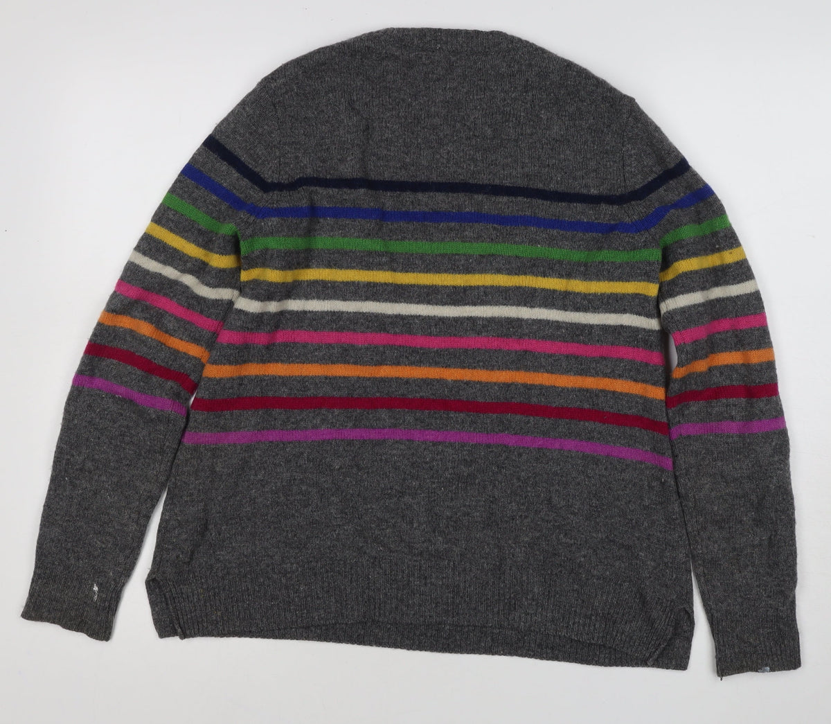WoolOvers Women’s Grey S Lambswool Striped Round Neck Jumper