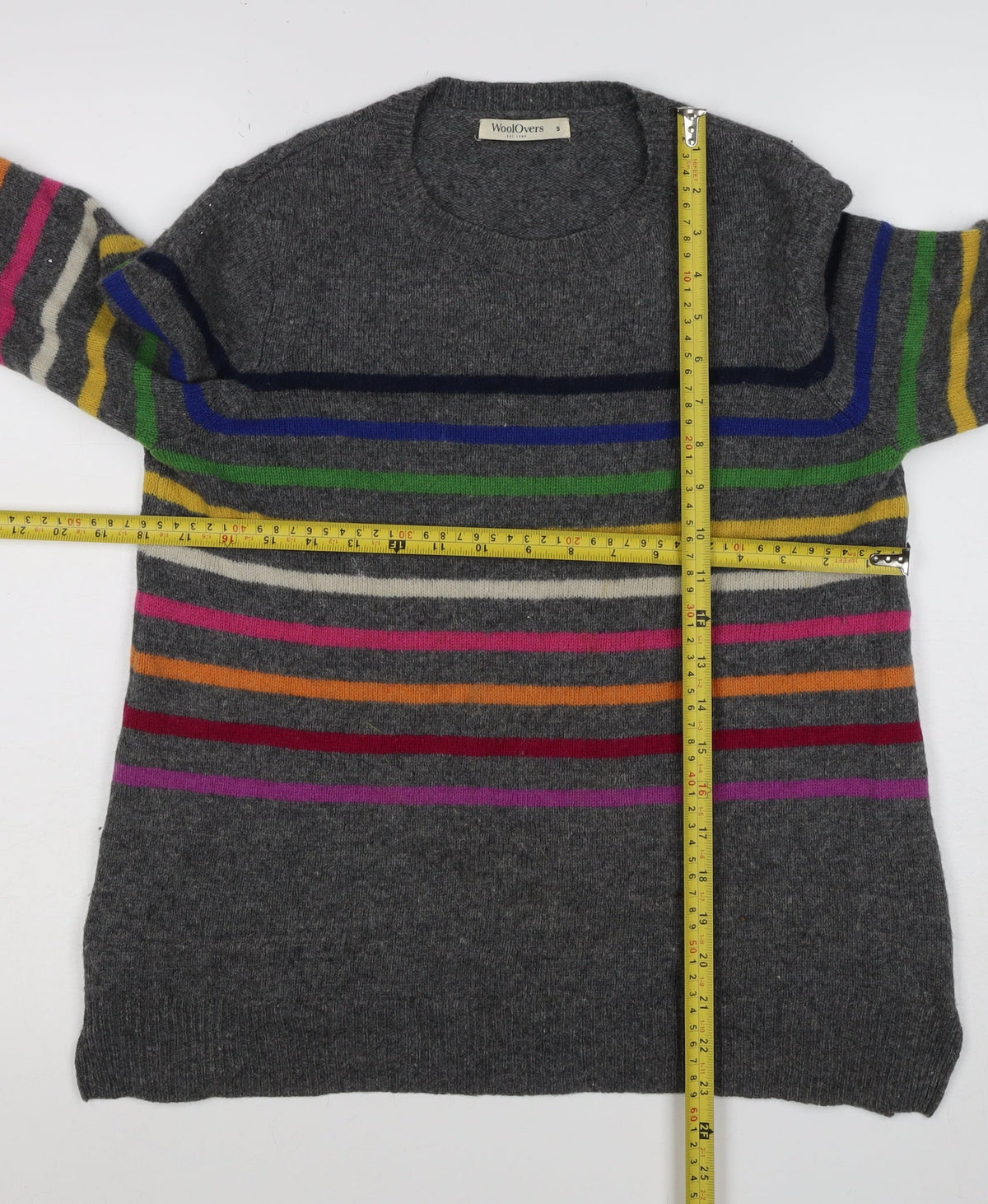 WoolOvers Women’s Grey S Lambswool Striped Round Neck Jumper