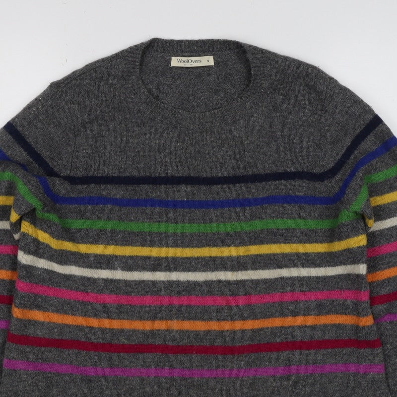 WoolOvers Women’s Grey S Lambswool Striped Round Neck Jumper