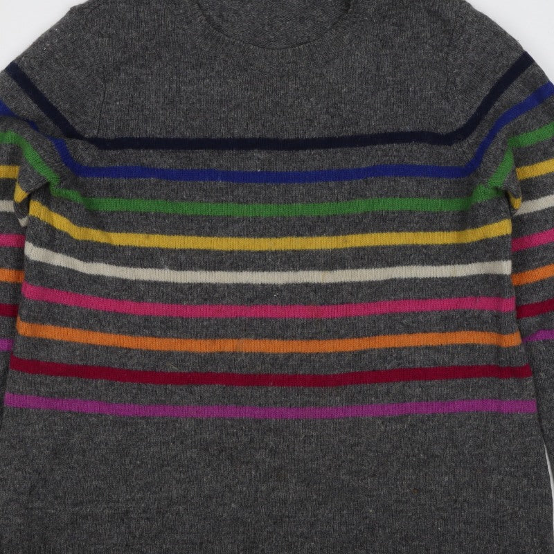 WoolOvers Women’s Grey S Lambswool Striped Round Neck Jumper