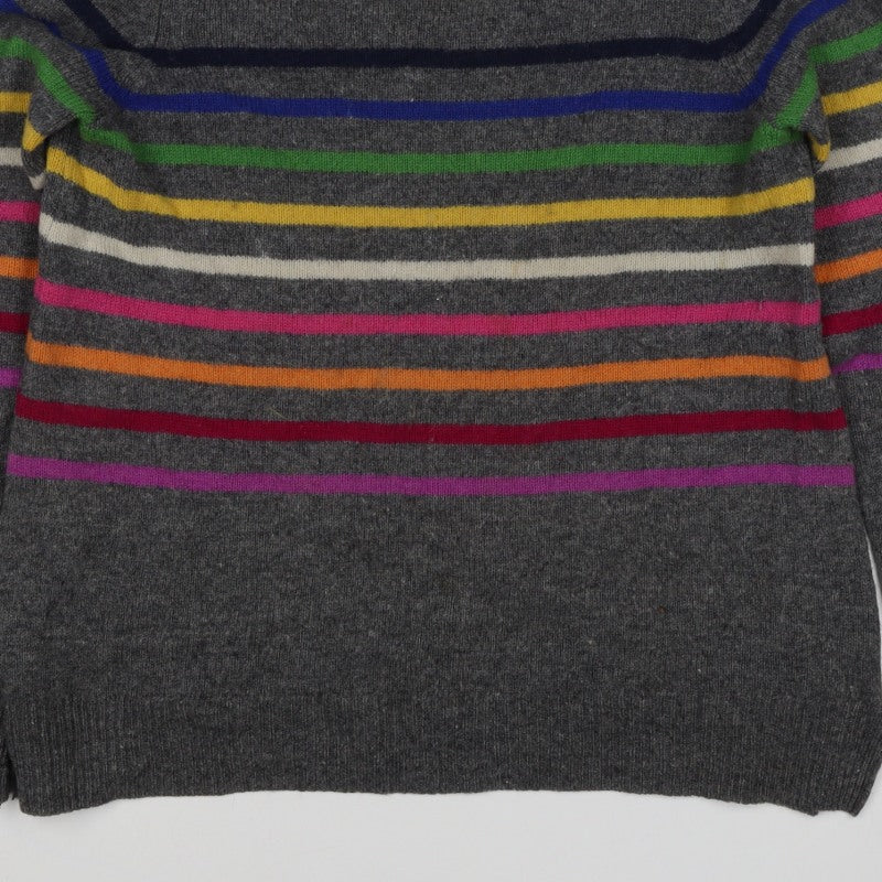WoolOvers Women’s Grey S Lambswool Striped Round Neck Jumper