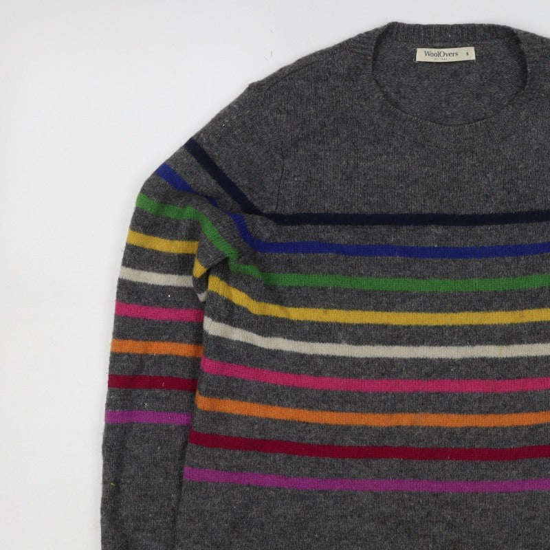 WoolOvers Women’s Grey S Lambswool Striped Round Neck Jumper