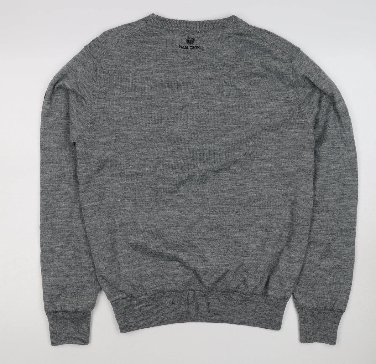 Palm Grove Men Grey M Wool Blend Crew Neck Logo Knit Pullover Jumper