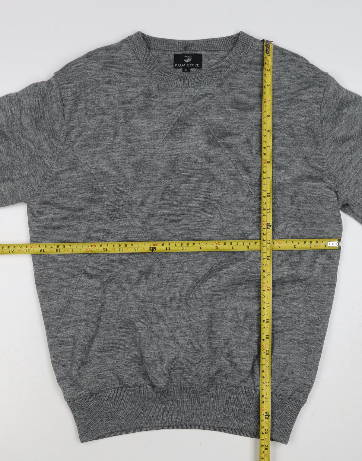 Palm Grove Men Grey M Wool Blend Crew Neck Logo Knit Pullover Jumper