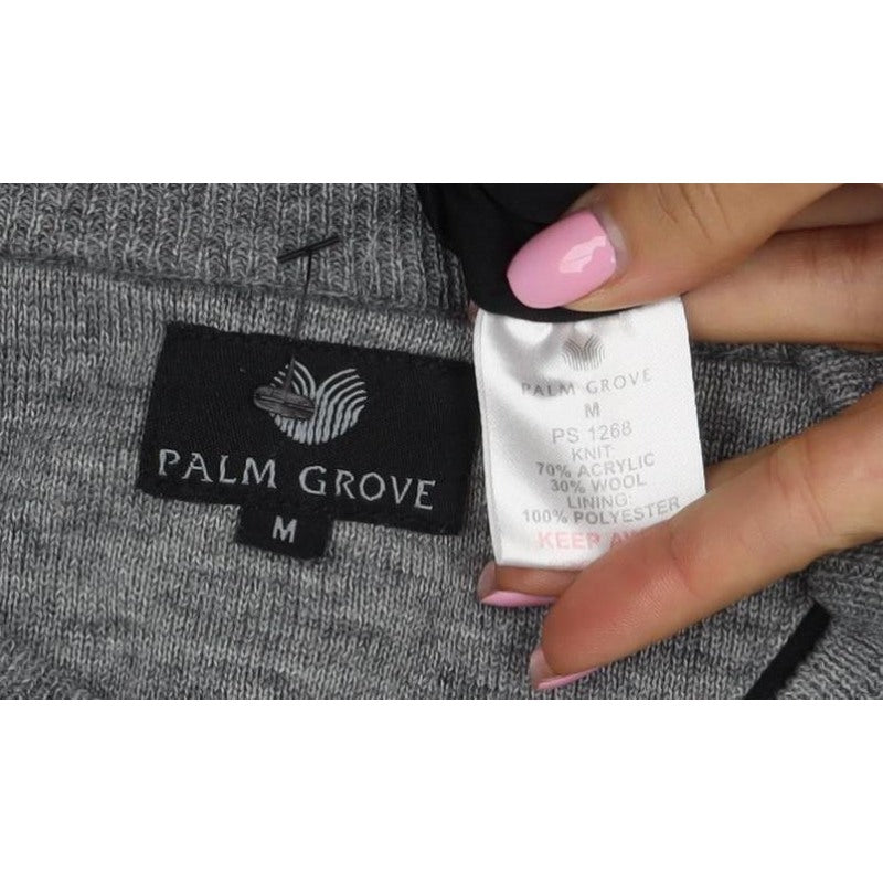 Palm Grove Men Grey M Wool Blend Crew Neck Logo Knit Pullover Jumper