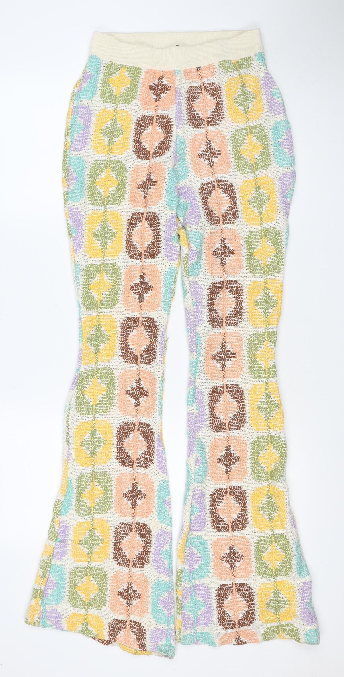 Zara Women’s Multicoloured Geometric Knit Flared Trousers Size S
