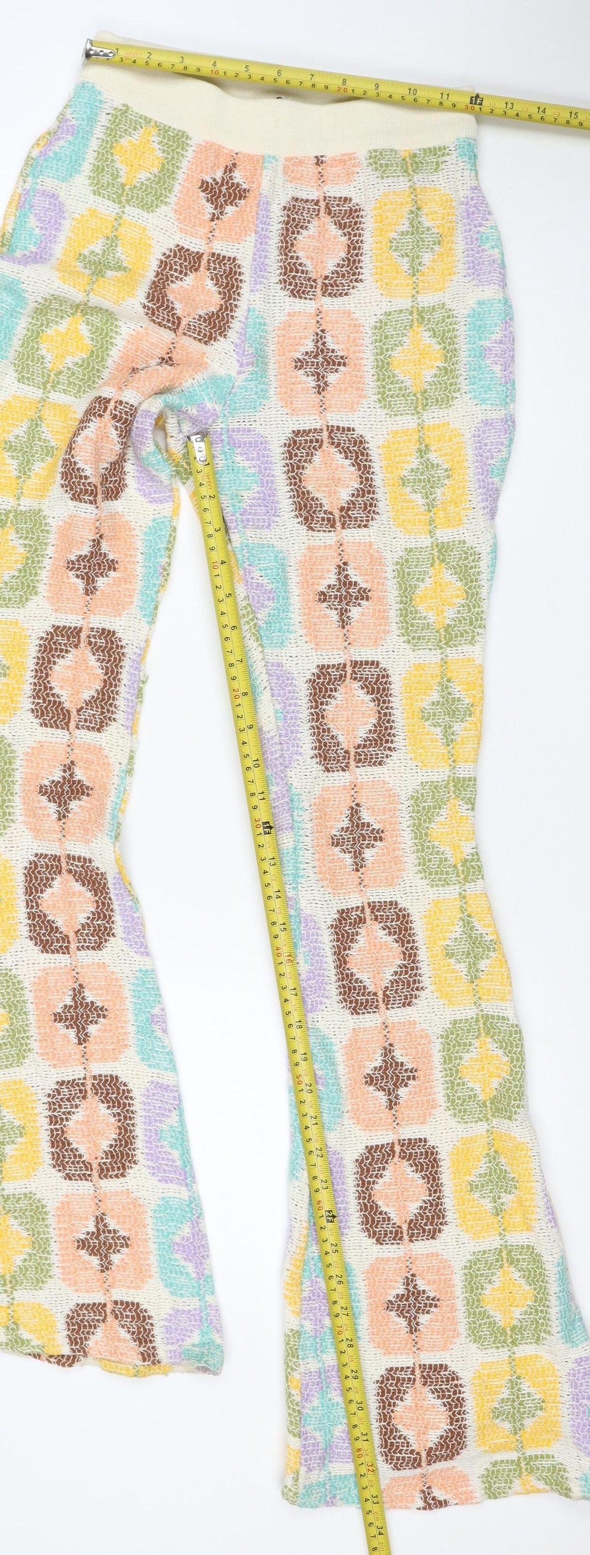 Zara Women’s Multicoloured Geometric Knit Flared Trousers Size S