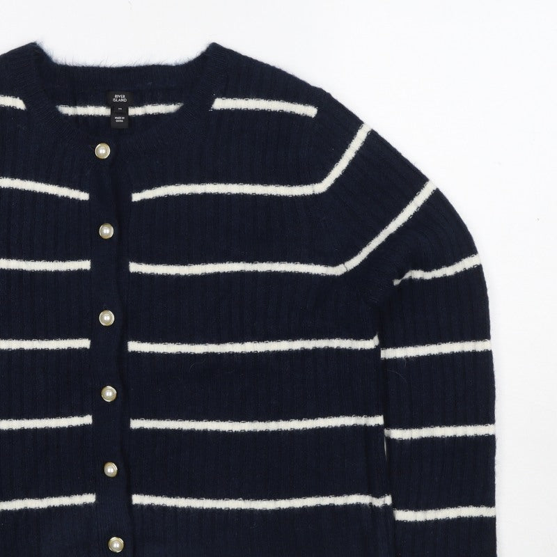 River Island Women’s Blue Stripe Button Cardigan M Long Sleeve Knit