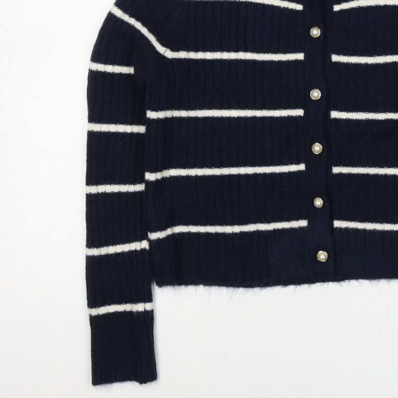 River Island Women’s Blue Stripe Button Cardigan M Long Sleeve Knit