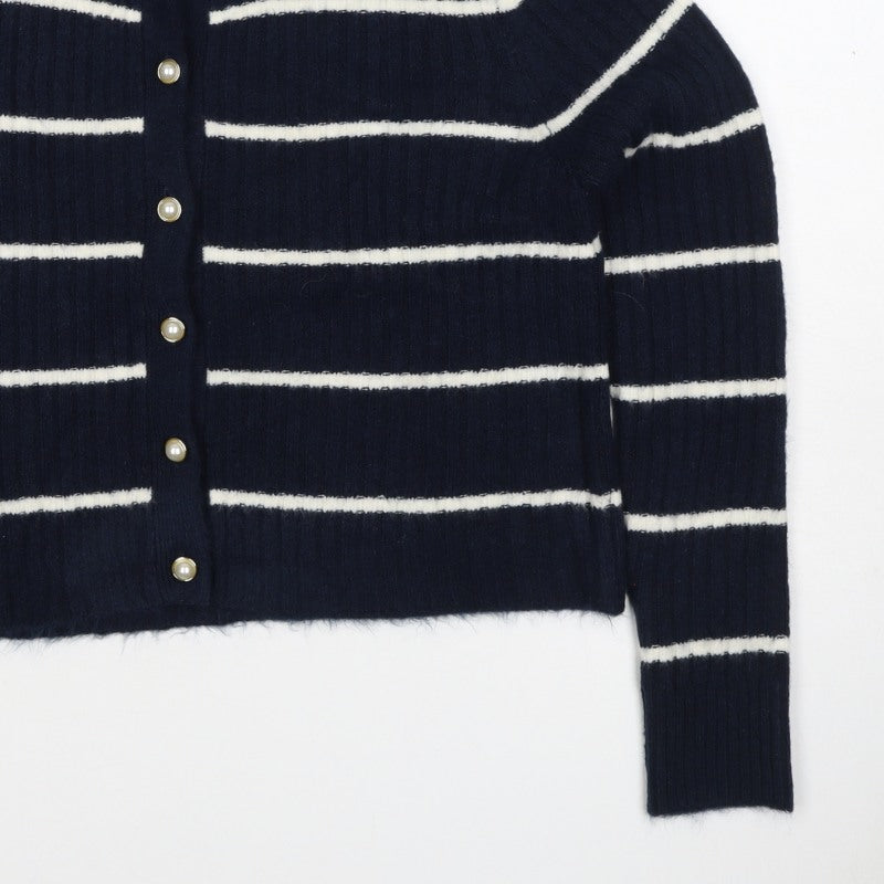 River Island Women’s Blue Stripe Button Cardigan M Long Sleeve Knit