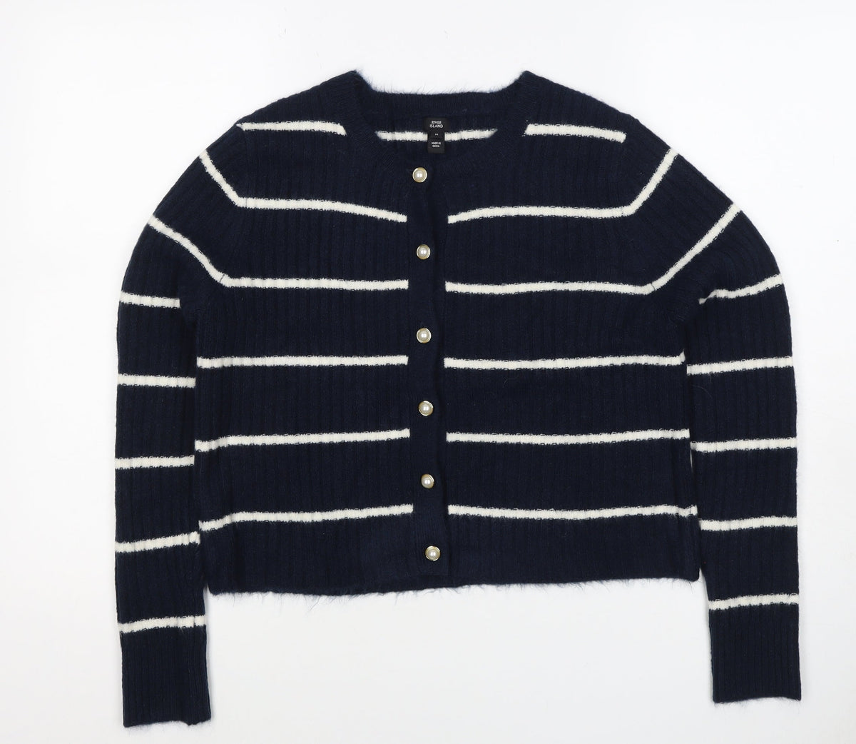 River Island Women’s Blue Stripe Button Cardigan M Long Sleeve Knit