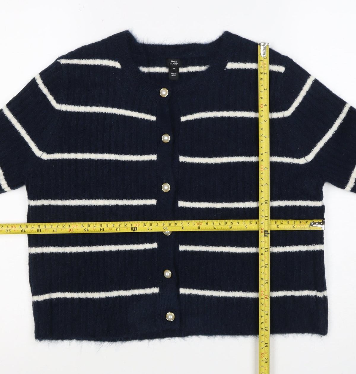 River Island Women’s Blue Stripe Button Cardigan M Long Sleeve Knit